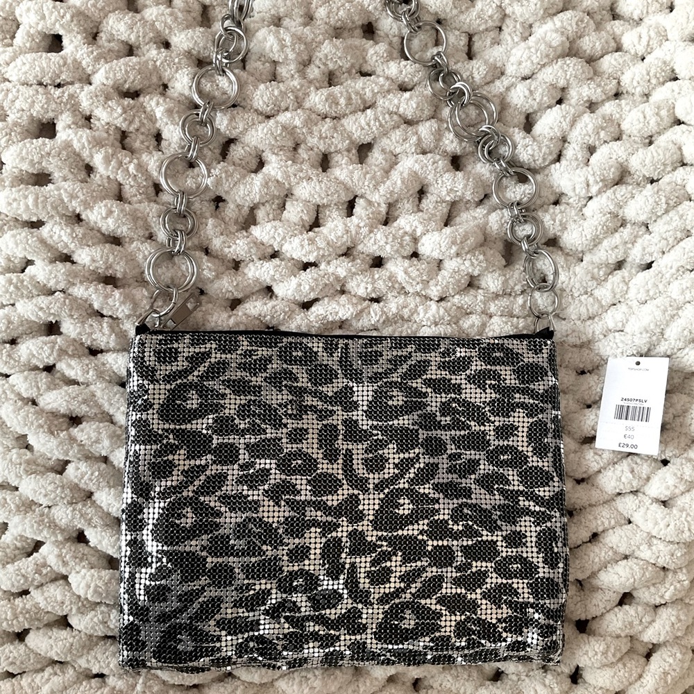 Topshop leopard print chain mesh purse